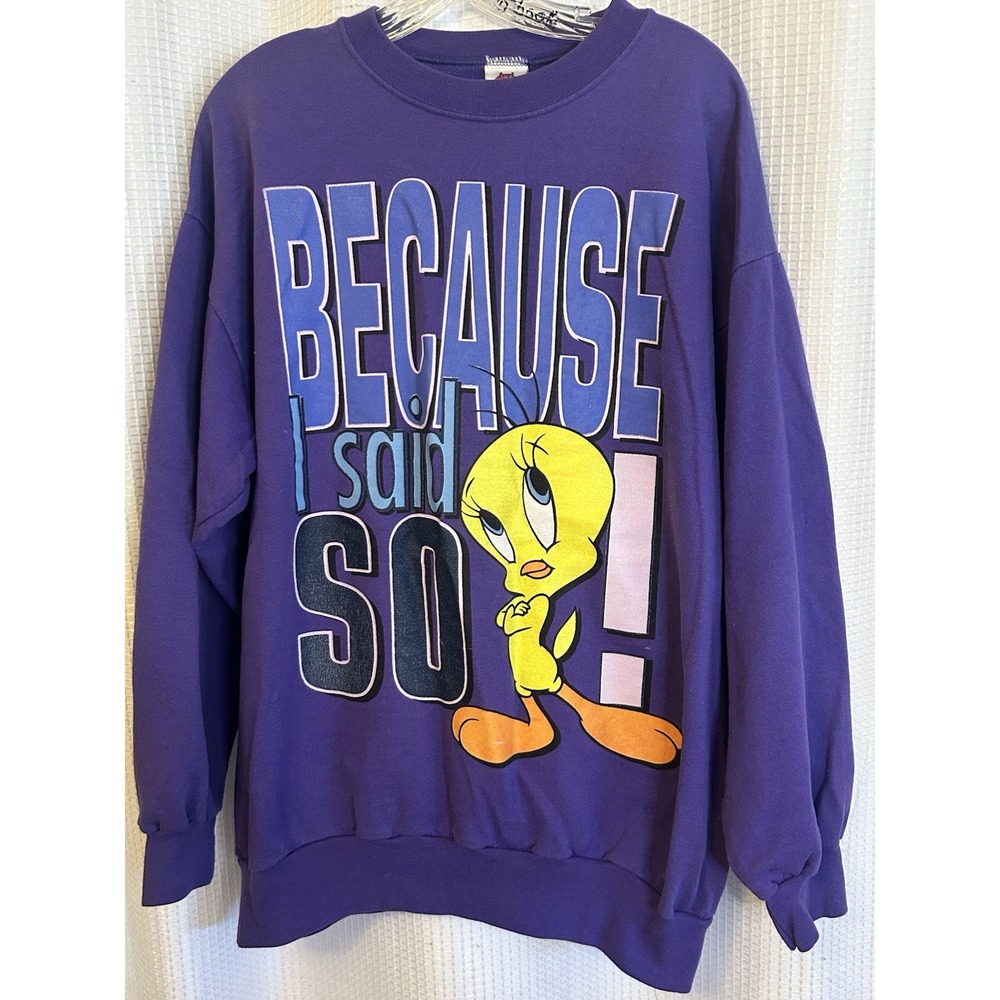 VTG Looney Tunes Tweety Because I Said So!Purple Sweatshirt Womens 18/20 90s Y2K